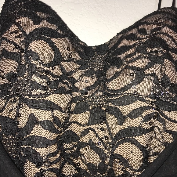 Long Black/tan floor length sequined lace dress - Picture 8 of 10